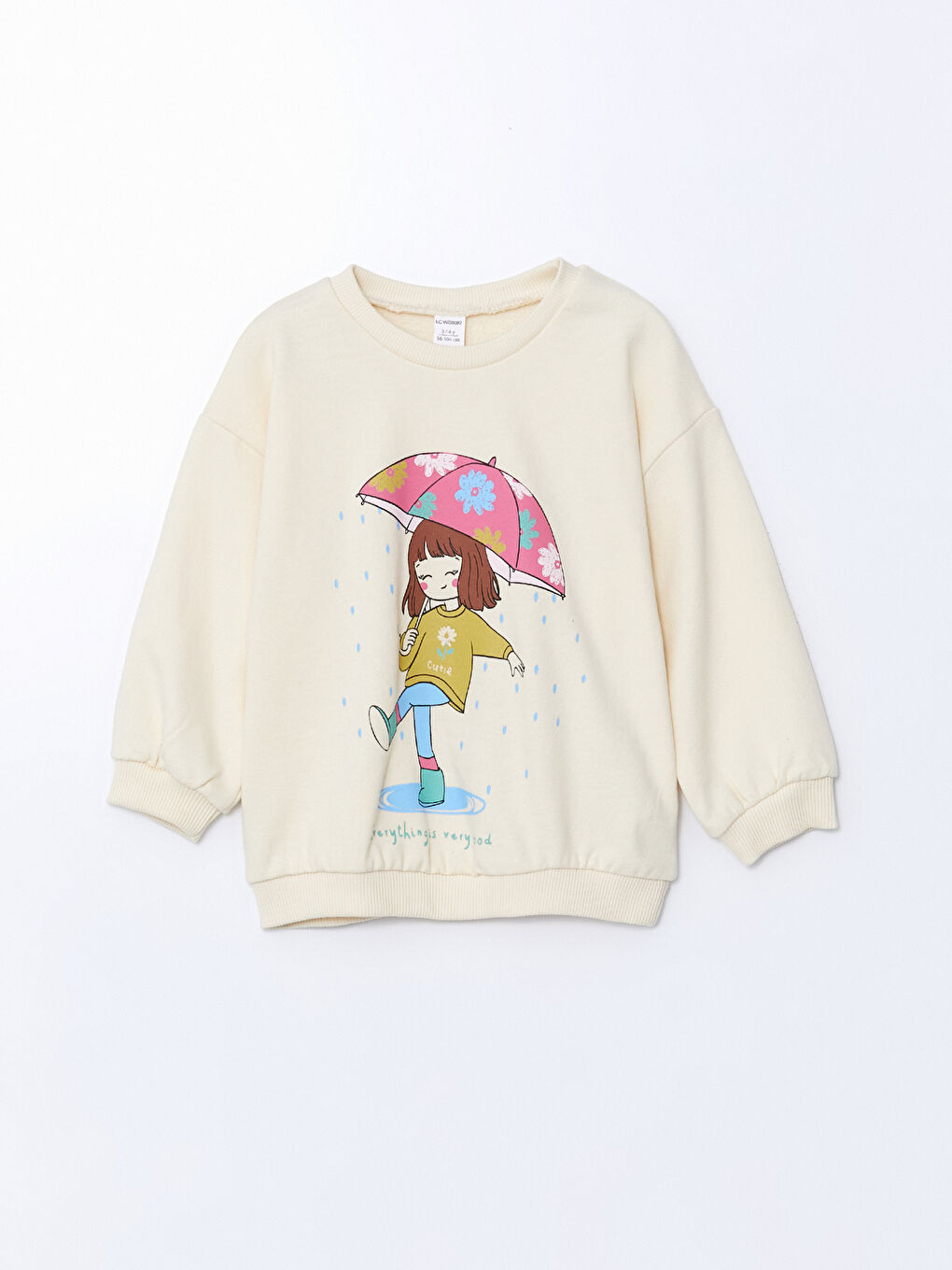 LCW Kids Ekru Bisiklet Yaka Kız Çocuk Sweatshirt