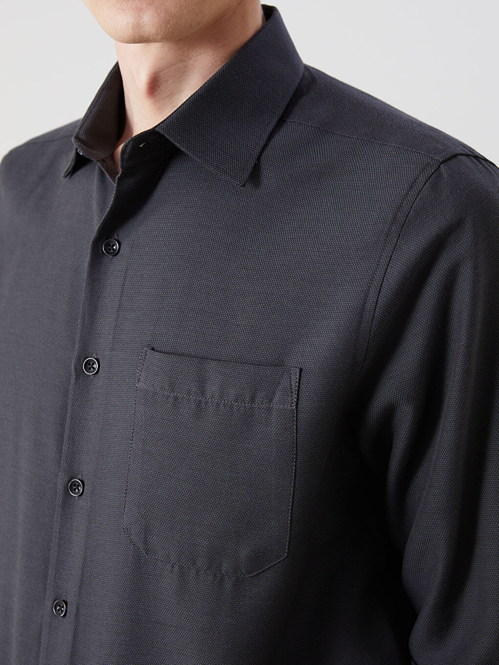 Antrasit Regular Fit Uzun Kollu Armürlü Erkek Gömlek-2