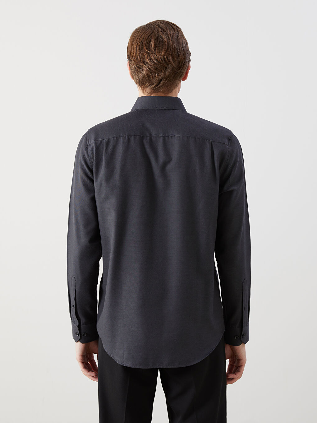 Antrasit Regular Fit Uzun Kollu Armürlü Erkek Gömlek-3