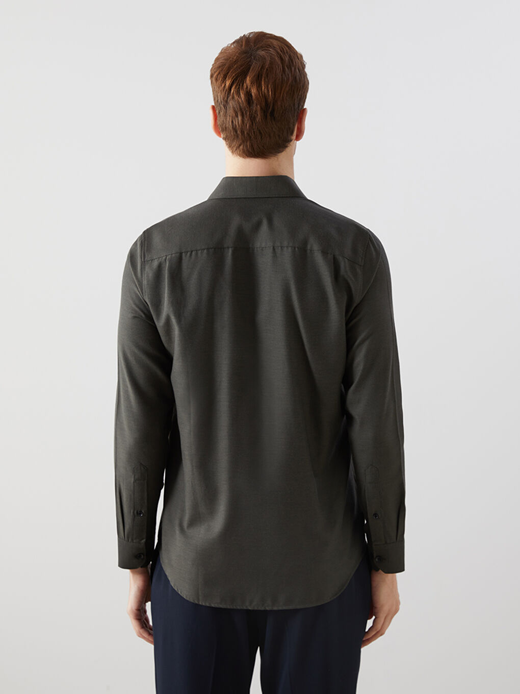 Haki Regular Fit Uzun Kollu Armürlü Erkek Gömlek-3