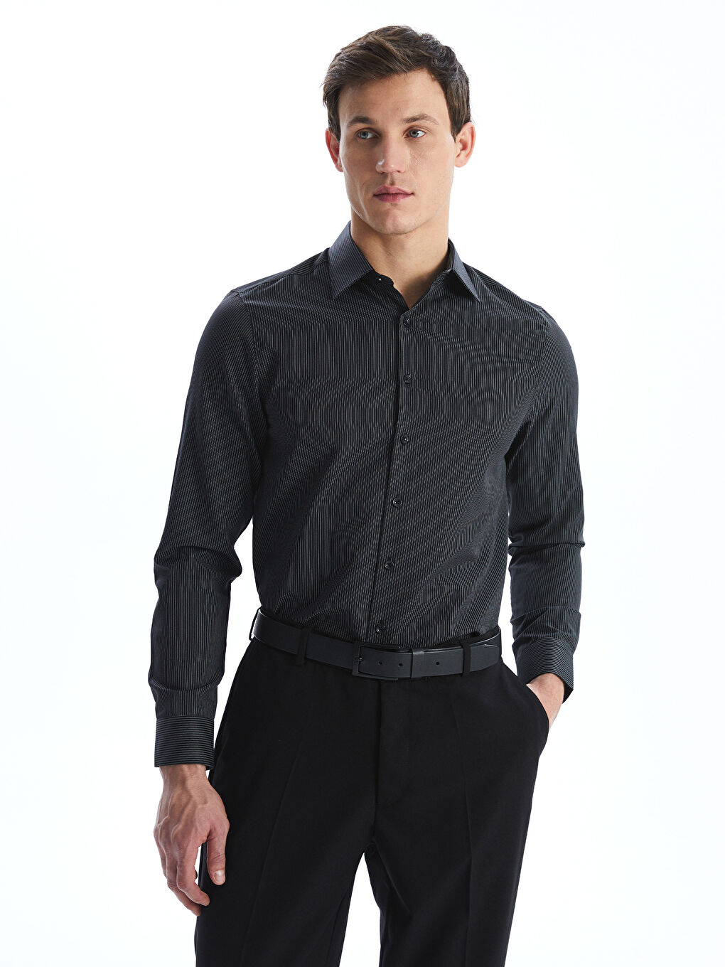 LCWAIKIKI Formal Regular Fit Long Sleeve Striped Men's Shirt -W4LU59Z8-LEG