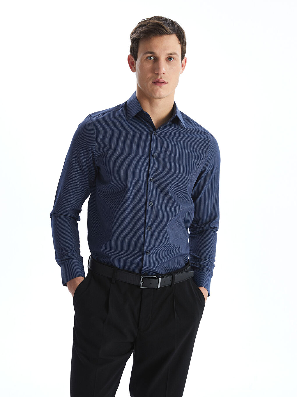 Regular Fit Long Sleeve Striped Men's Shirt -W4LU59Z8-LGS