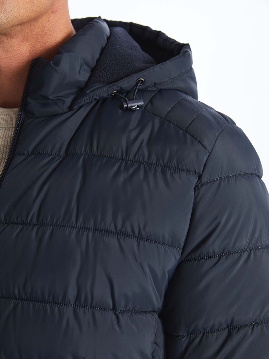 Lacivert Standart Kalıp Kapüşonlu Erkek Şişme Mont-3