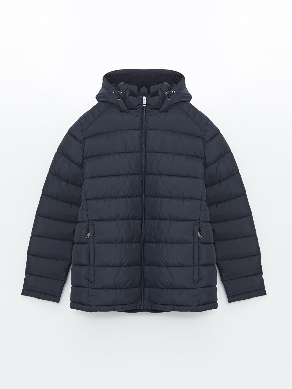 Lacivert Standart Kalıp Kapüşonlu Erkek Şişme Mont-6