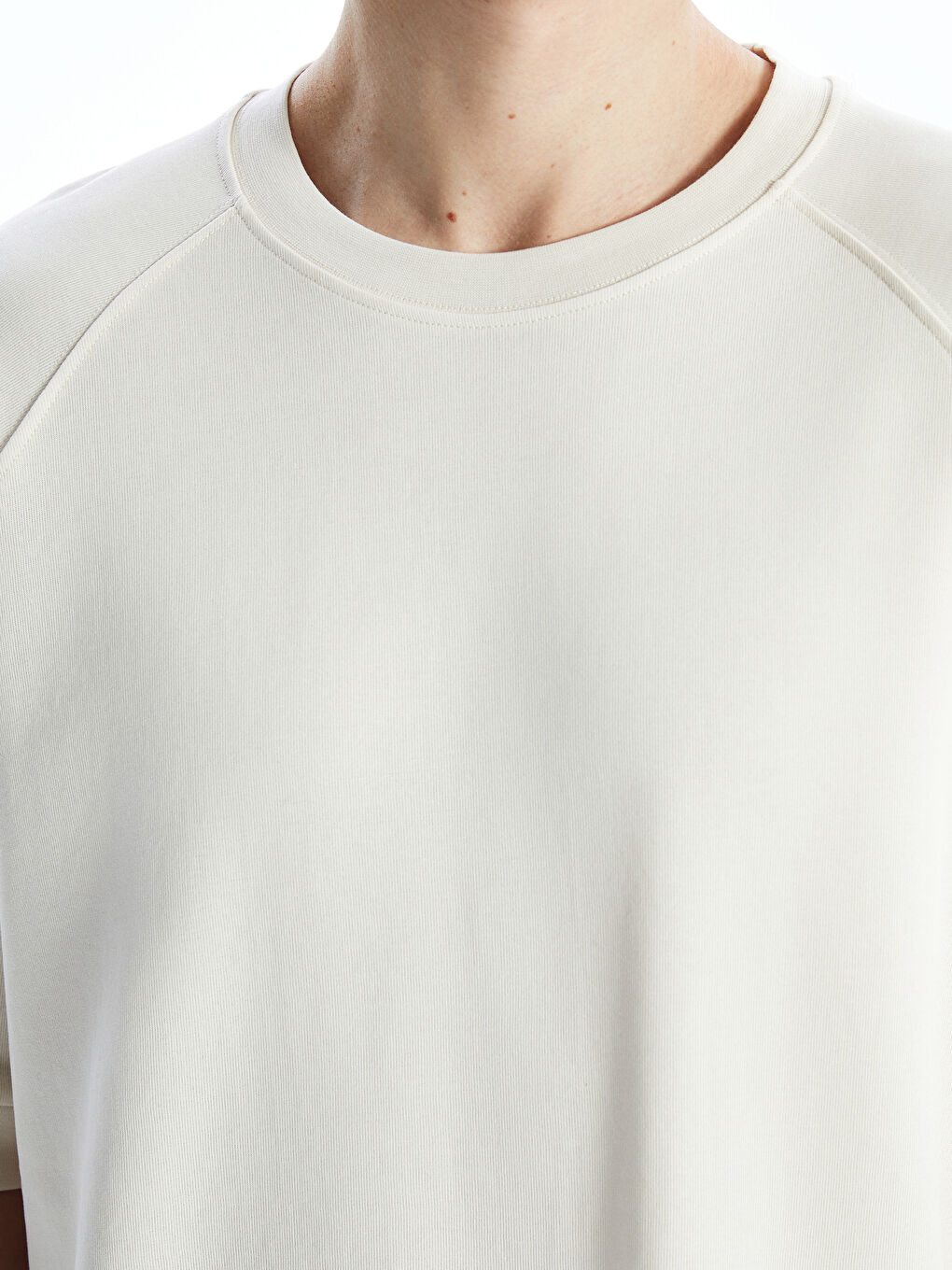 Bej Bisiklet Yaka Kısa Kollu Erkek Sweatshirt-2