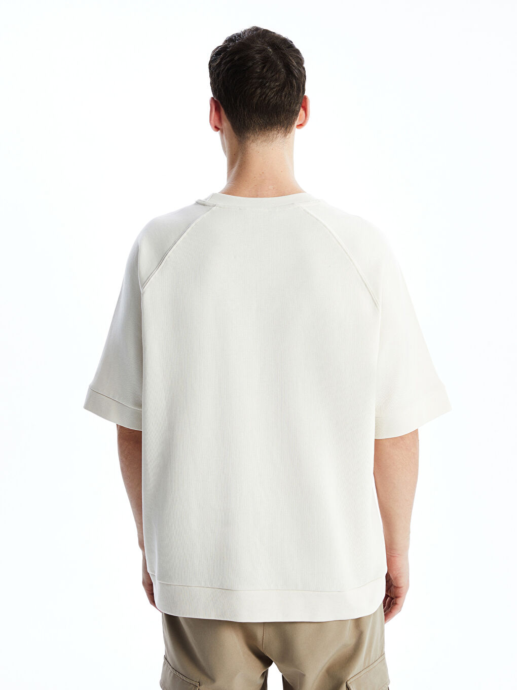 Bej Bisiklet Yaka Kısa Kollu Erkek Sweatshirt-3