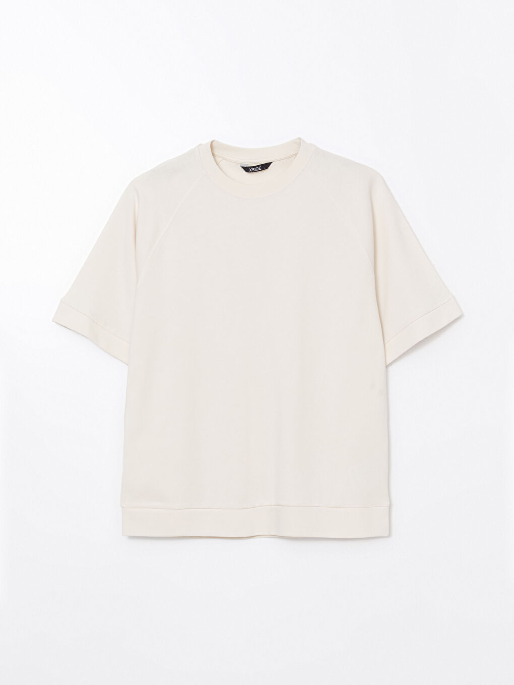 Bej Bisiklet Yaka Kısa Kollu Erkek Sweatshirt-4