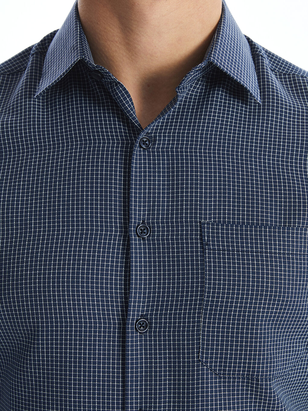 Lacivert Regular Fit Uzun Kollu Ekose Erkek Gömlek-2
