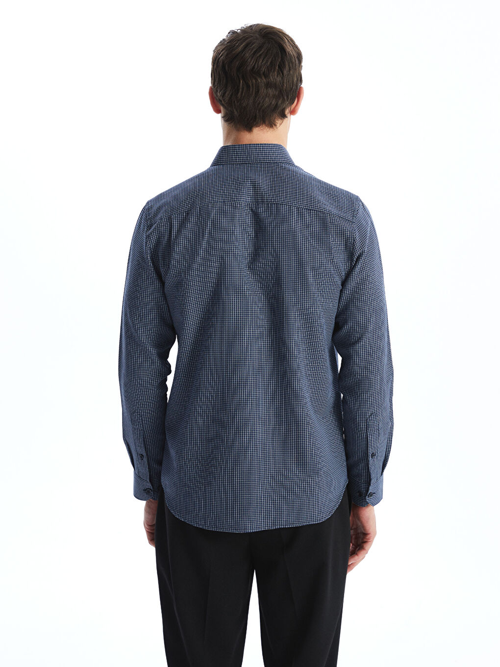 Lacivert Regular Fit Uzun Kollu Ekose Erkek Gömlek-3