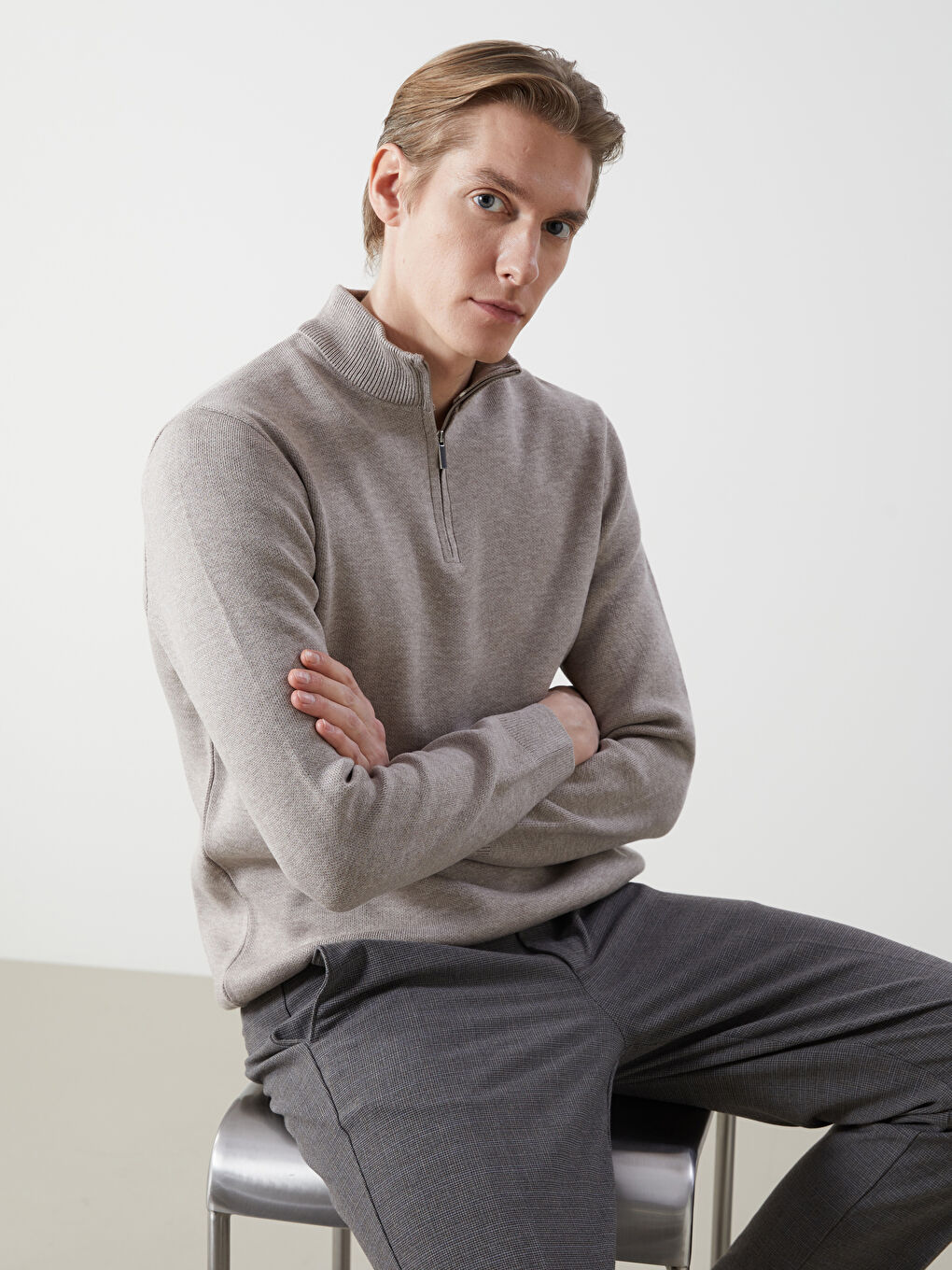 Funnel Neck Long Sleeve Men's Knitwear Sweater -W4LU75Z8-HZZ