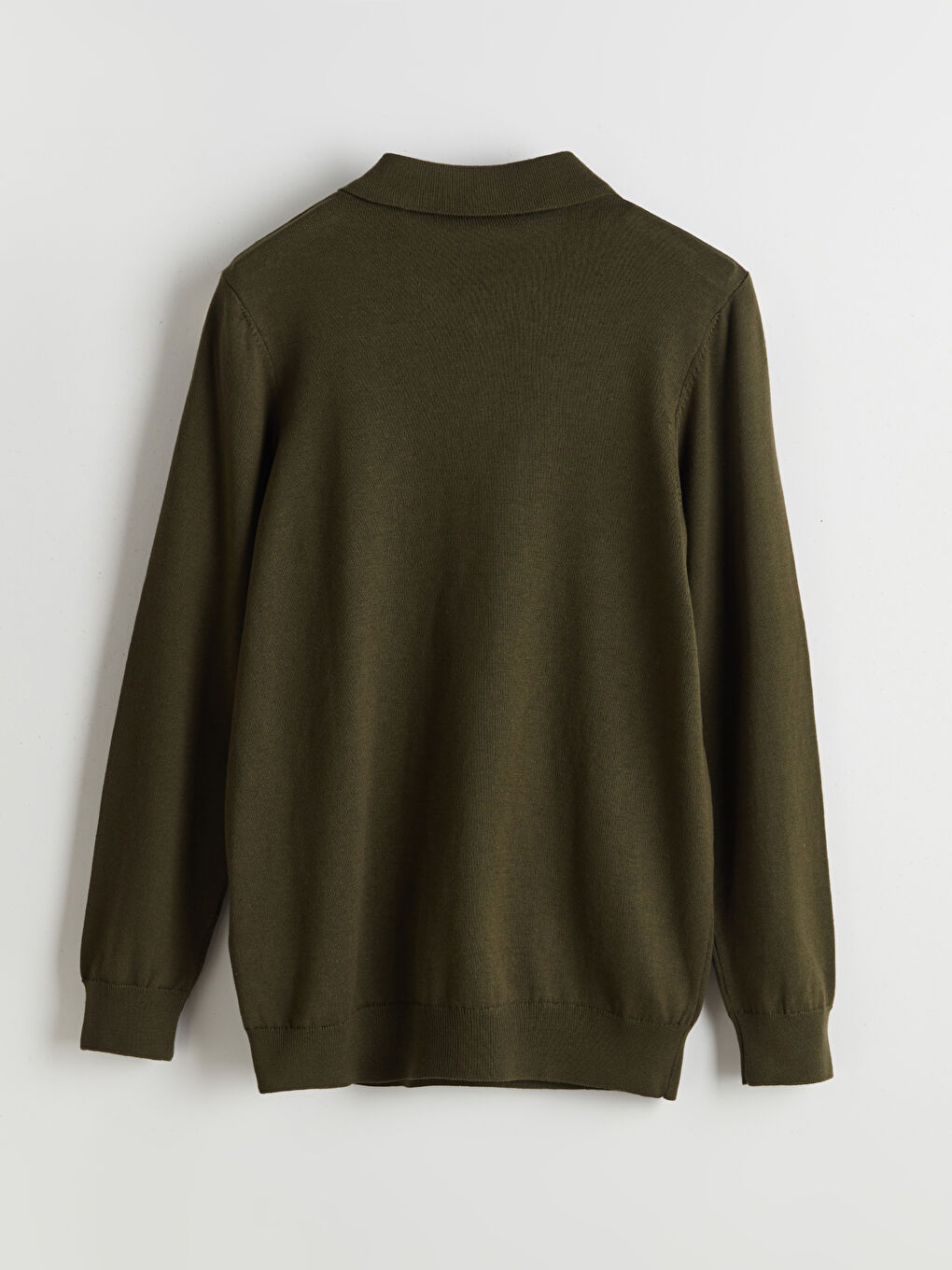 Haki Polo Yaka Uzun Kollu Erkek Triko Kazak-5