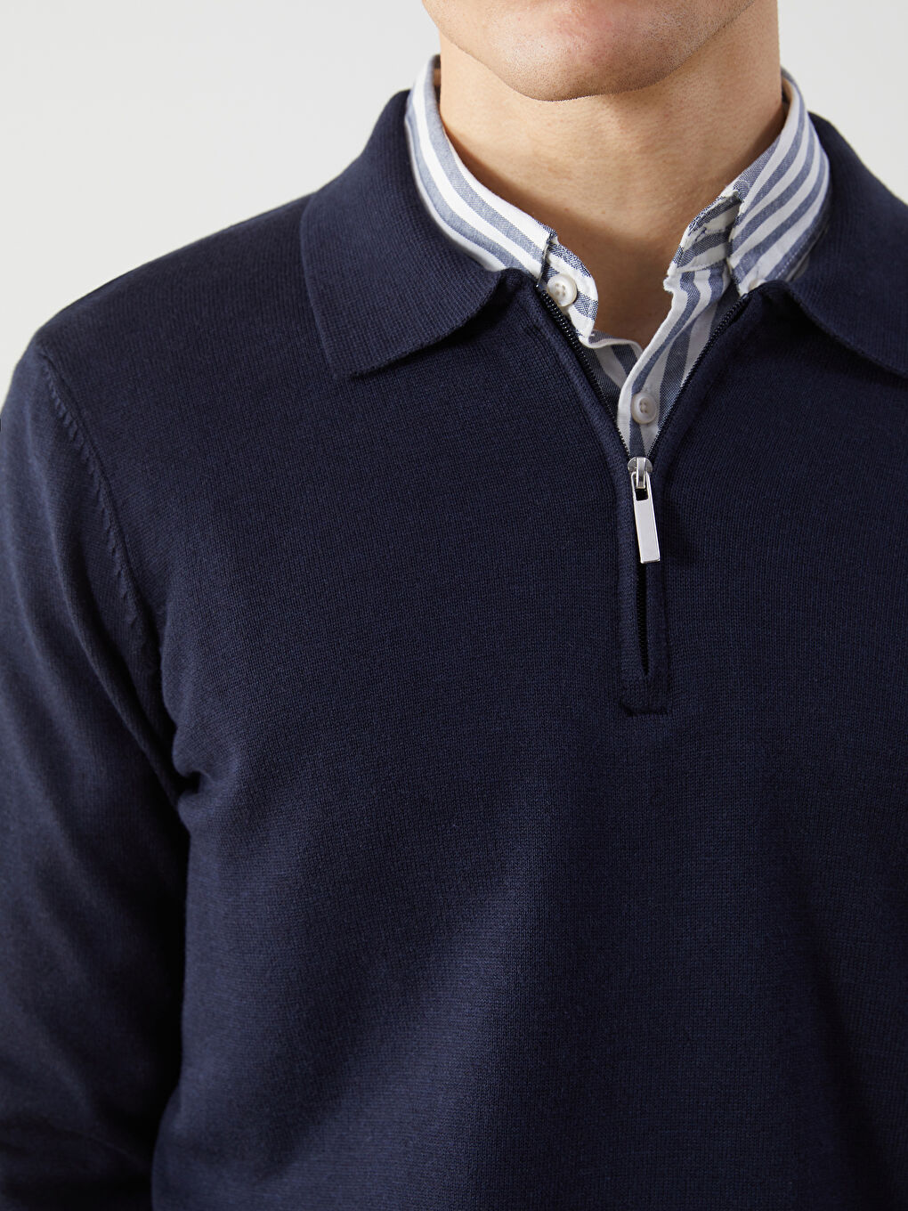 Lacivert Polo Yaka Uzun Kollu Erkek Triko Kazak-2