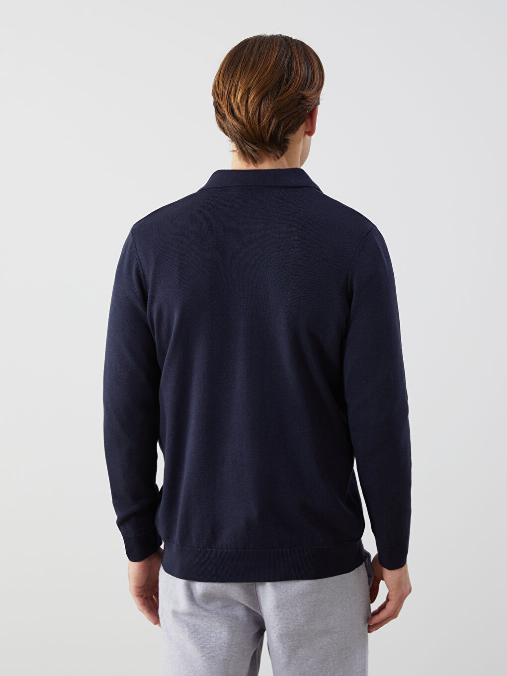 Lacivert Polo Yaka Uzun Kollu Erkek Triko Kazak-3