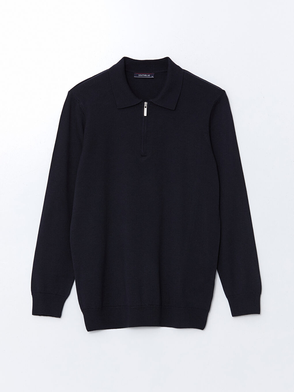 Lacivert Polo Yaka Uzun Kollu Erkek Triko Kazak-4