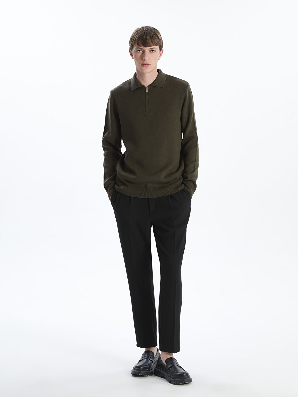 Polo Neck Long Sleeve Men's Knitwear Sweater-1