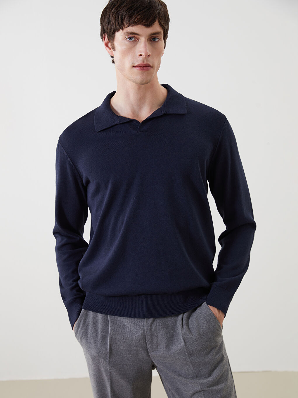 Polo Neck Long Sleeve Men's Knitwear Sweater -W4LU84Z8-RFH