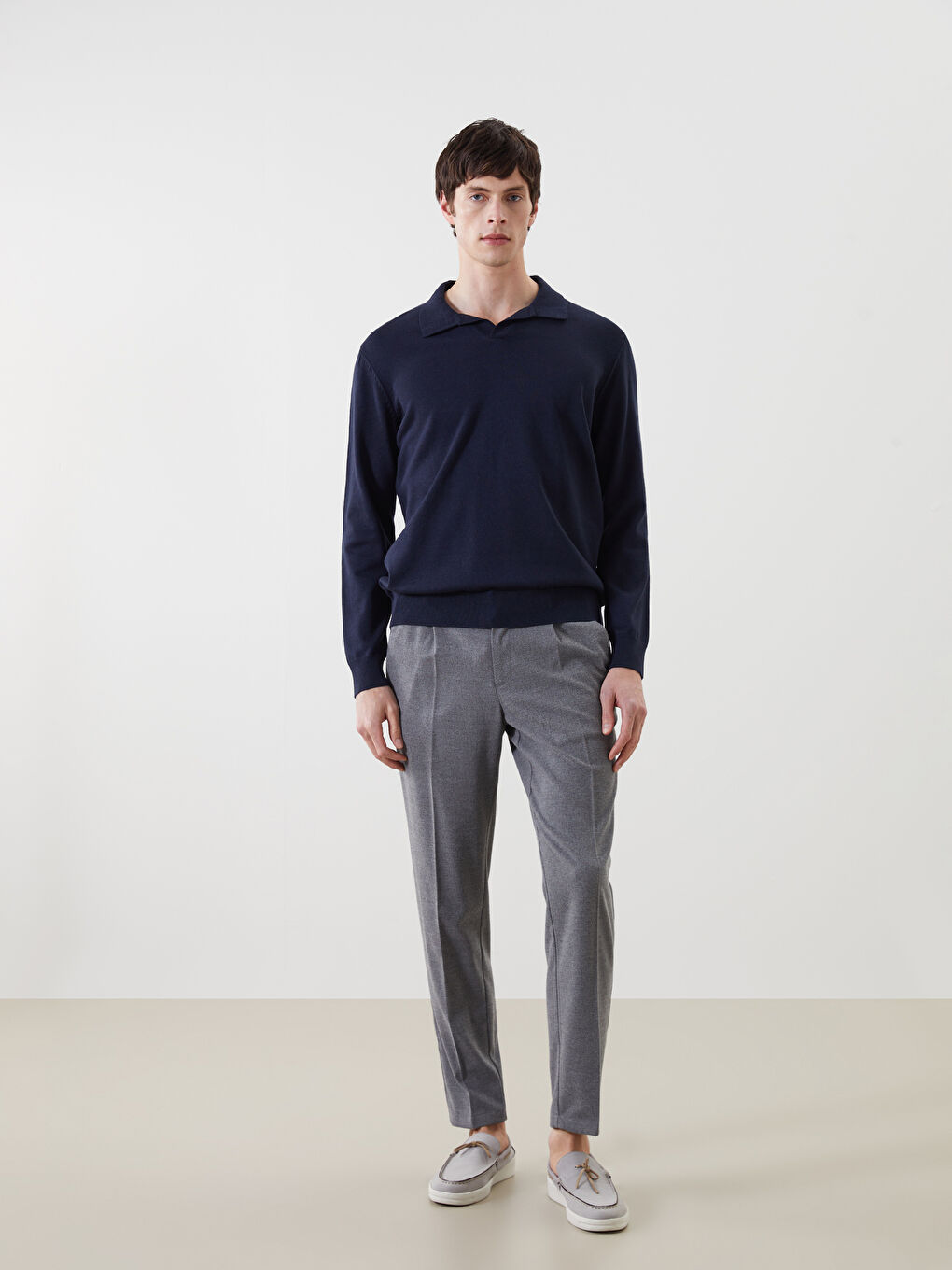 Polo Neck Long Sleeve Men's Knitwear Sweater -W4LU84Z8-RFH