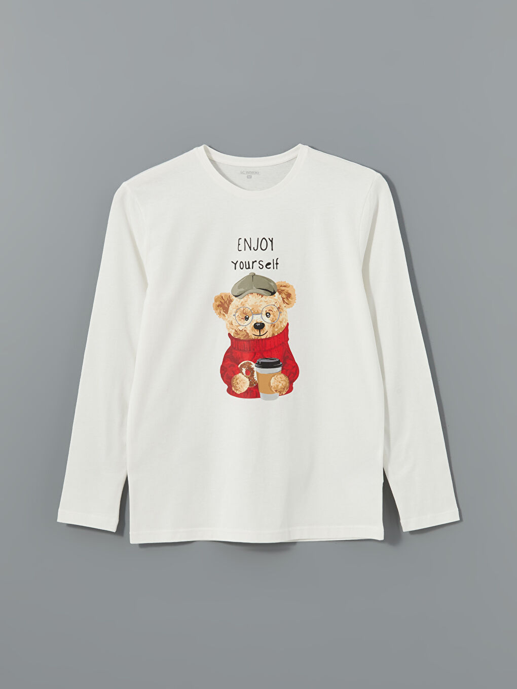 LC WAIKIKI Ekru Standart Kalıp Ayı Teddy Baskılı Erkek Pijama Takımı - 10