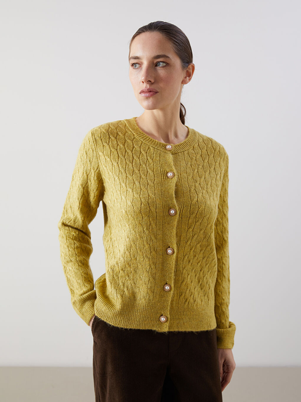 Self-Patterned Women'S Knit Cardigan -W4LV01Z8-D0K