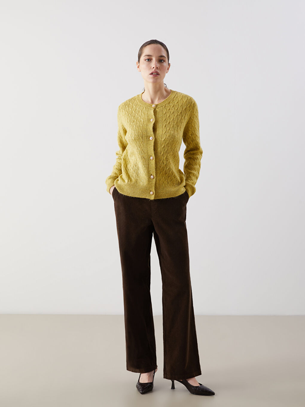 Self-Patterned Women'S Knit Cardigan -W4LV01Z8-D0K