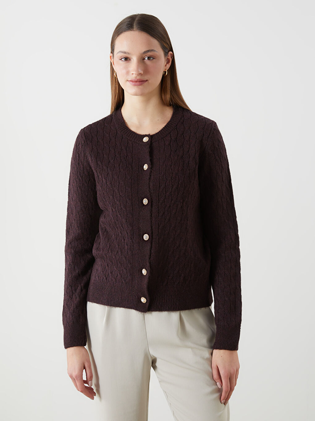 LCWAIKIKI Basic Self Patterned Women's Knitwear Cardigan -W4LV01Z8-D1H