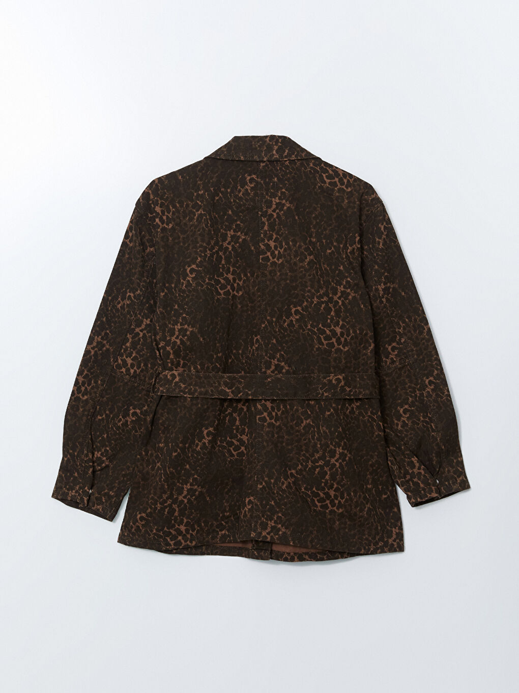 Kahverengi Gömlek Yaka Leopar Desenli Kadın Jean Ceket-6