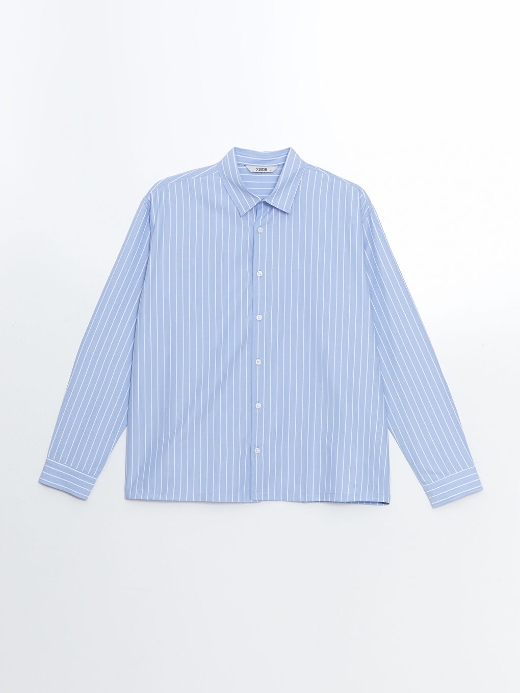 Mavi Rahat Kalıp Uzun Kollu Çizgili Erkek Gömlek-4