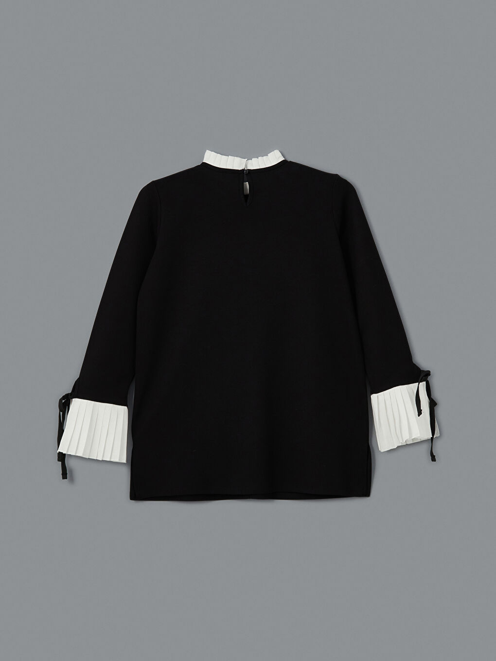 Siyah Fırfırlı Dik Yaka Kadın Tunik-5