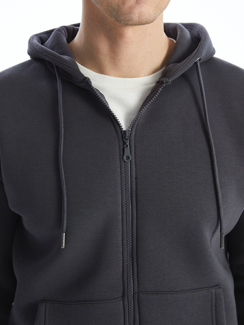 LCWAIKIKI Classic Antrasit Kapüşonlu Uzun Kollu Erkek Fermuarlı Sweatshirt - 2