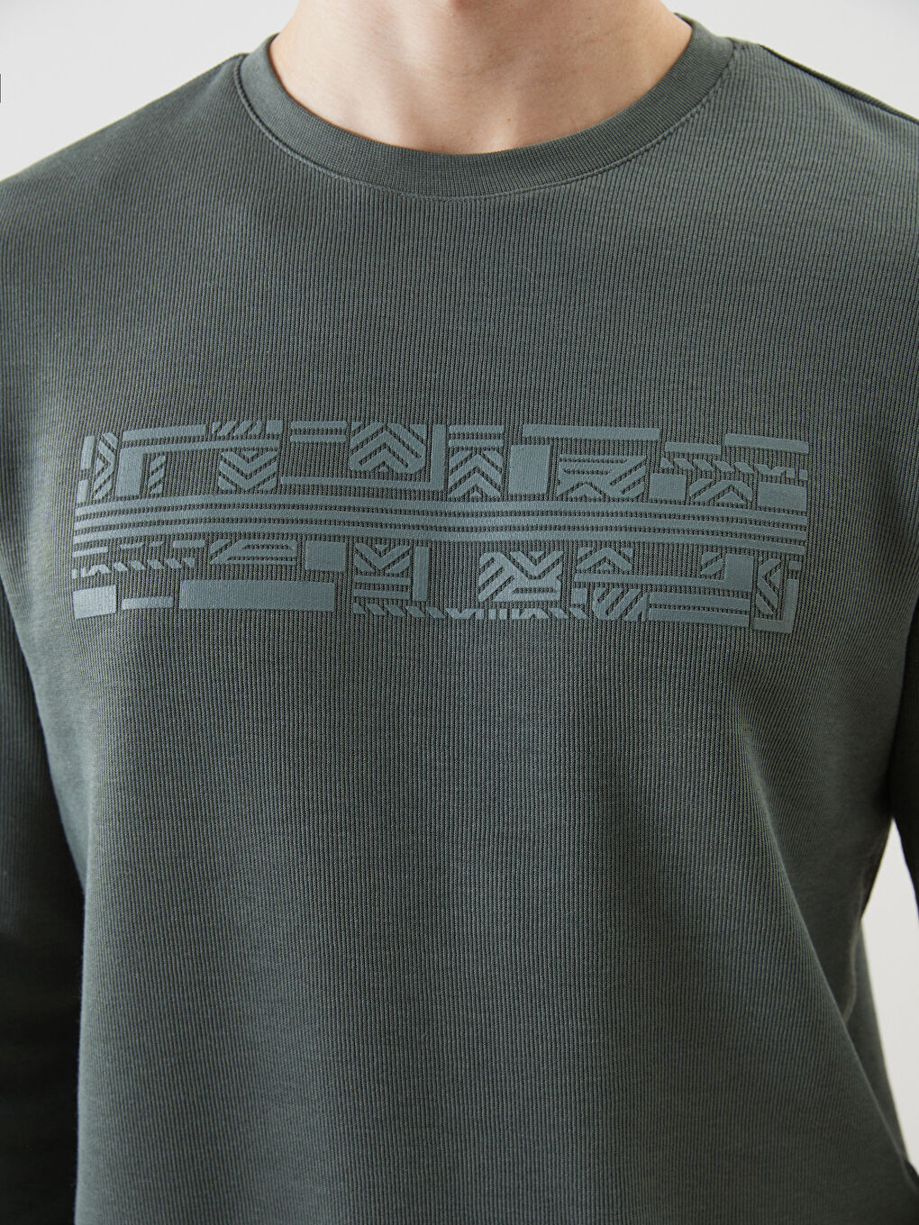 Yeşil Bisiklet Yaka Uzun Kollu Baskılı Erkek Sweatshirt-2