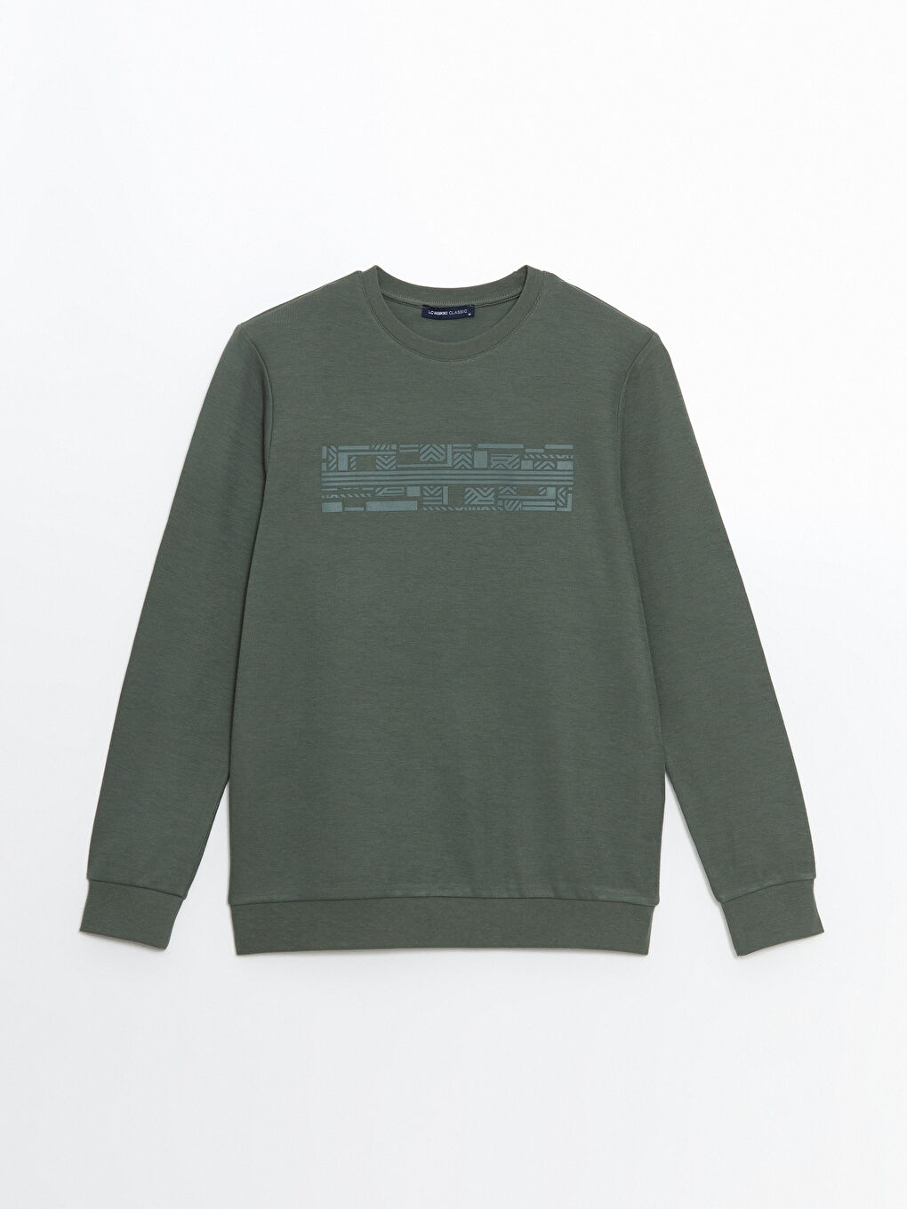 Yeşil Bisiklet Yaka Uzun Kollu Baskılı Erkek Sweatshirt-4