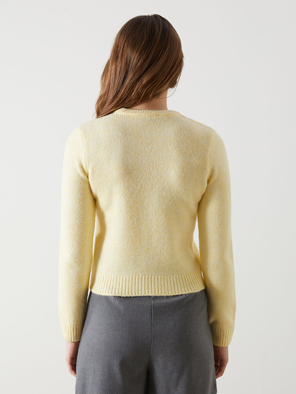 Sarı Bisiklet Yaka Kadın Triko Kazak-3