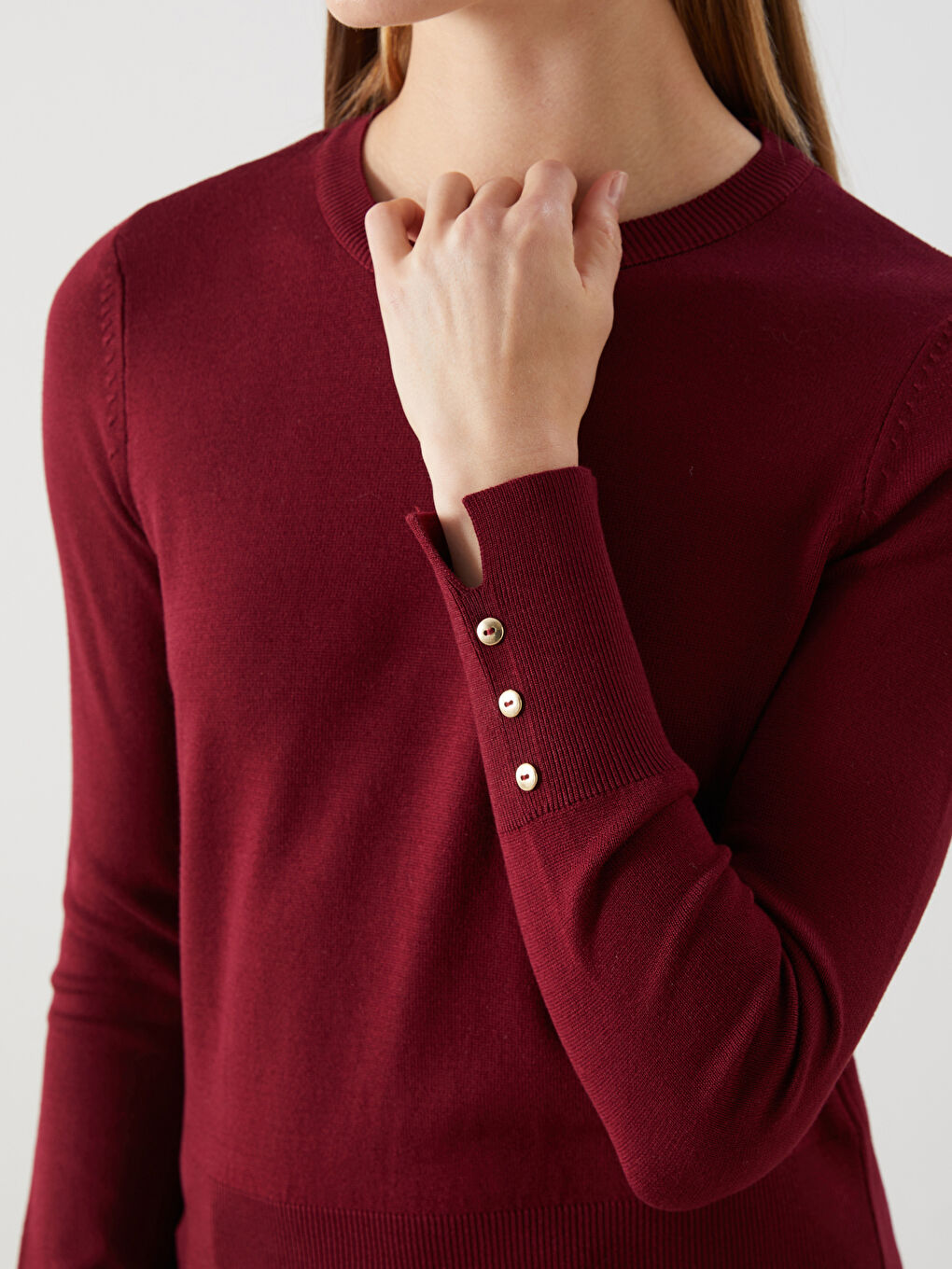 Bordo Bisiklet Yaka Kadın Triko Kazak-2