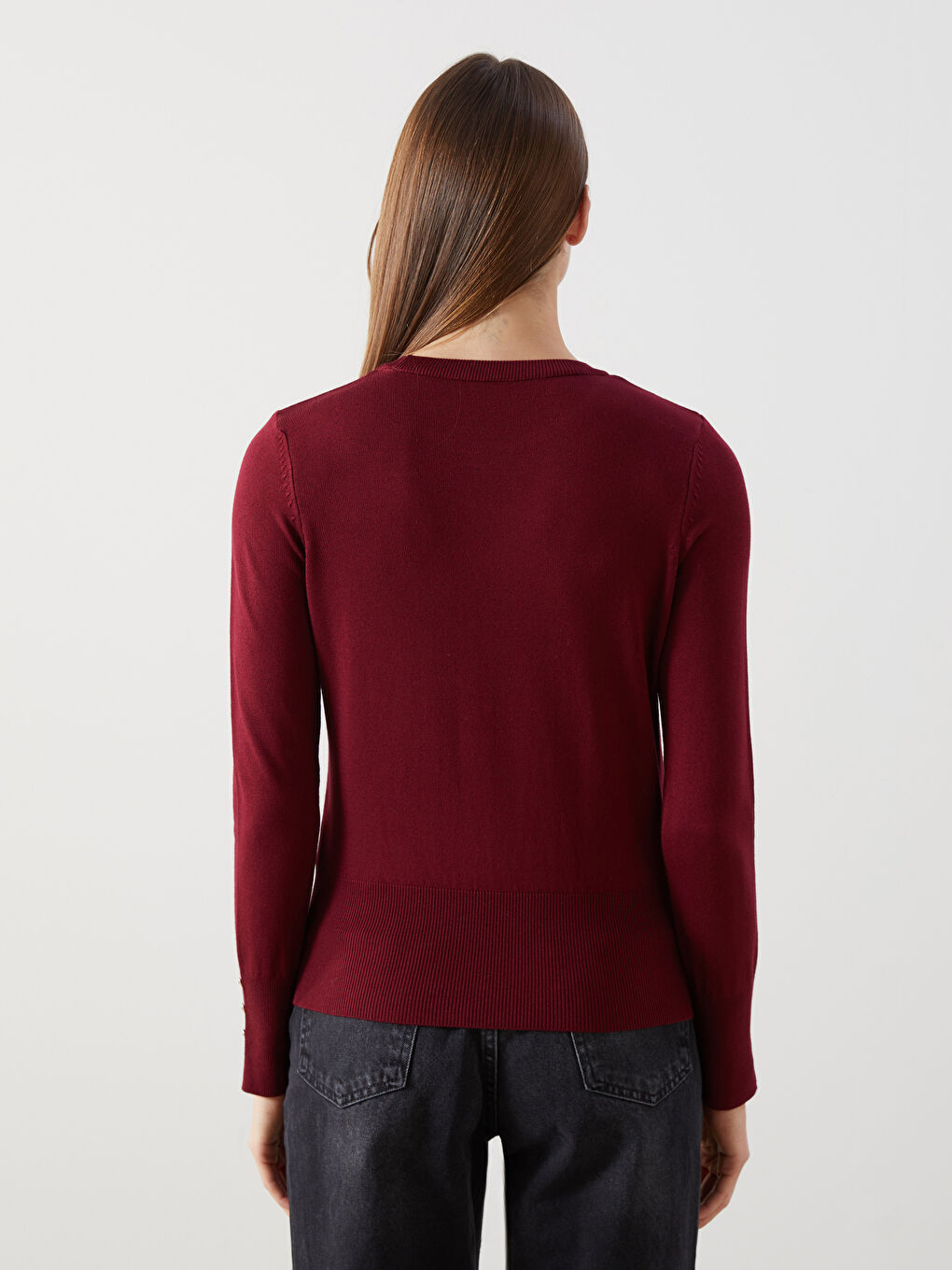 Bordo Bisiklet Yaka Kadın Triko Kazak-3