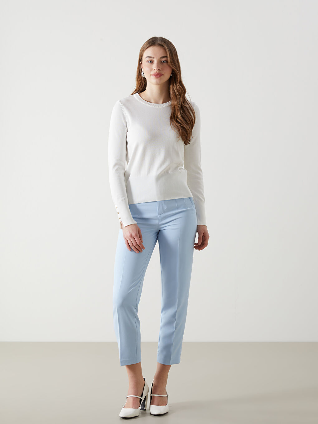 Ekru Bisiklet Yaka Kadın Triko Kazak-1