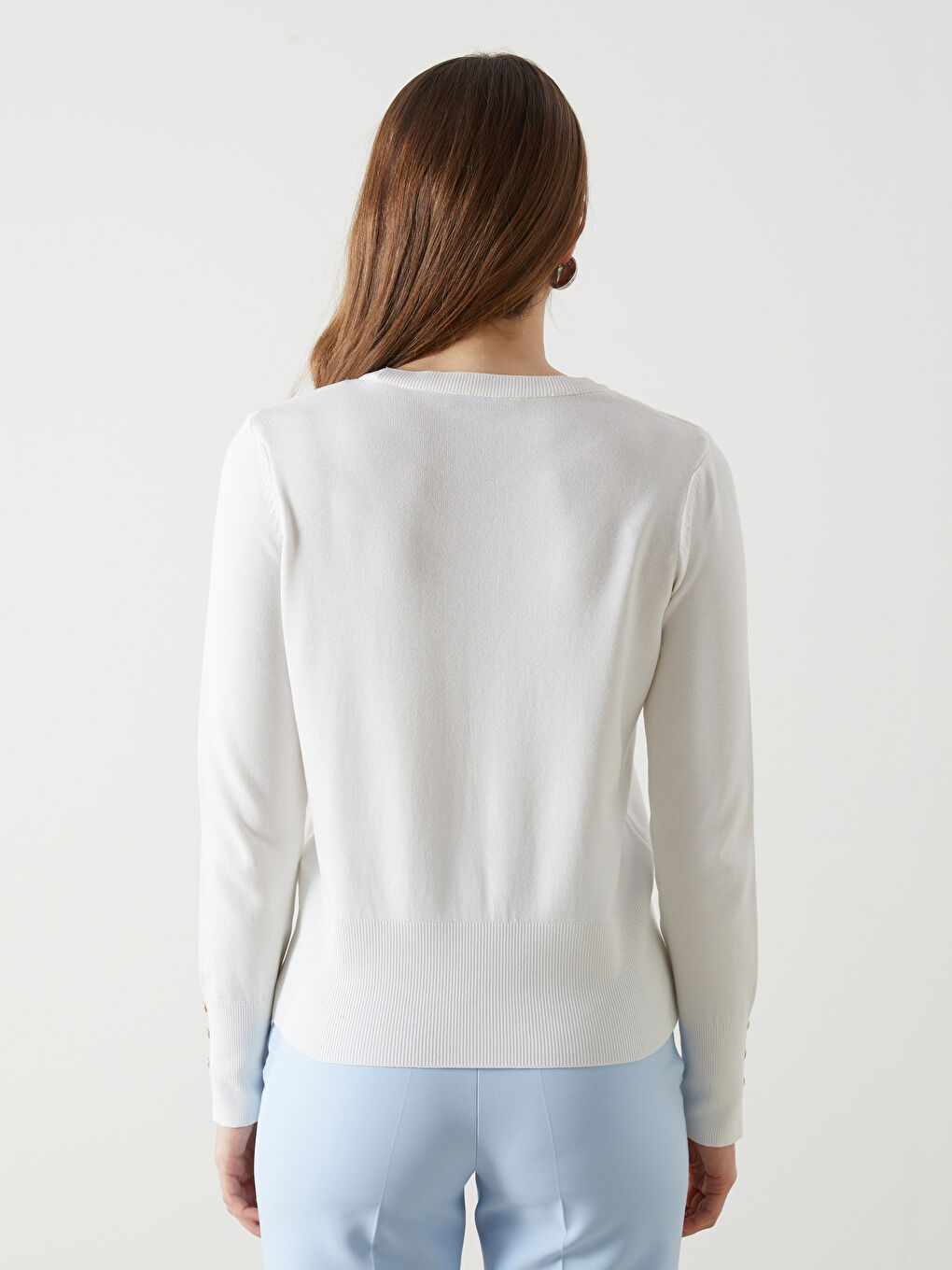 Ekru Bisiklet Yaka Kadın Triko Kazak-3