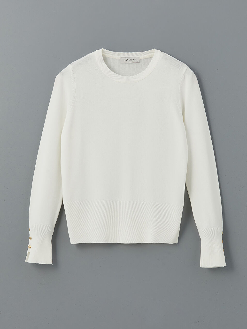 Ekru Bisiklet Yaka Kadın Triko Kazak-4