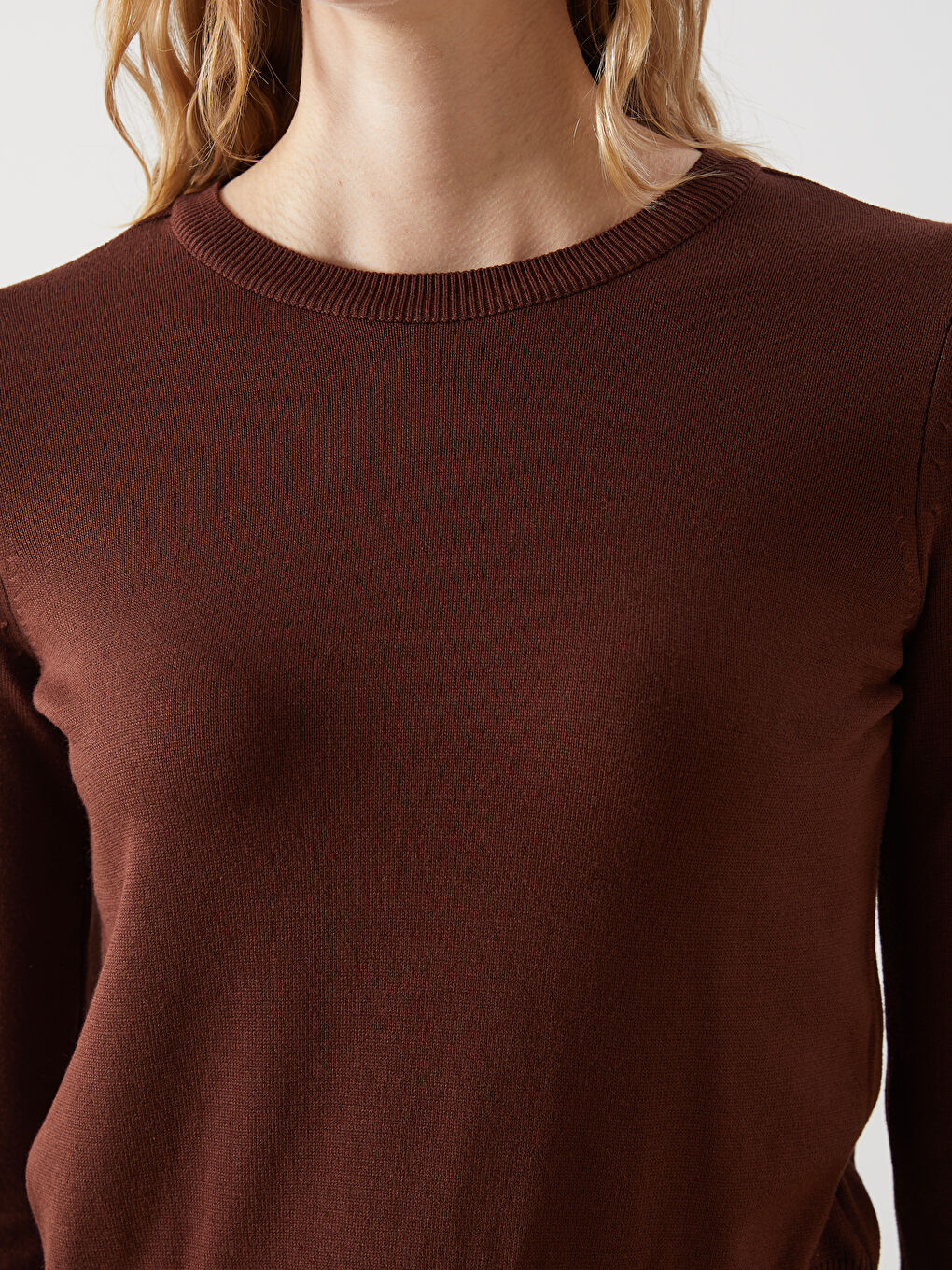 Kahverengi Bisiklet Yaka Kadın Triko Kazak-2