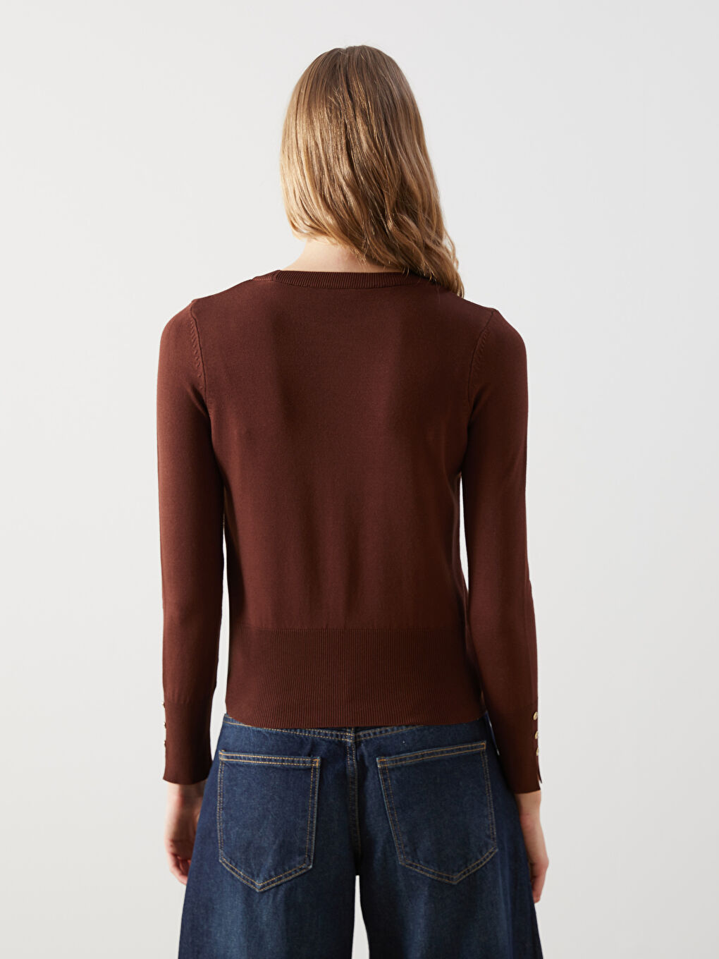 Kahverengi Bisiklet Yaka Kadın Triko Kazak-3