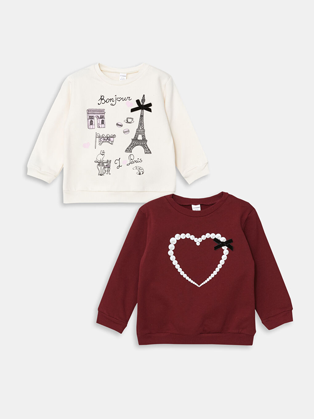 LCW Kids Bordo Bisiklet Yaka Kurdeleli Kız Çocuk Sweatshirt 2'li