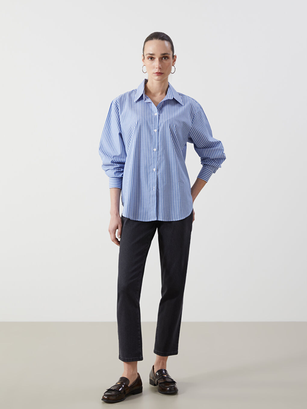 Striped Poplin Women's Shirt-1