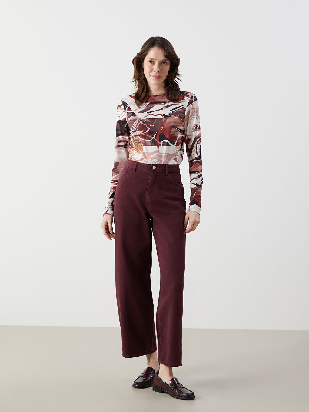 Crew Neck Tie-dye Pattern Women's Blouse-1