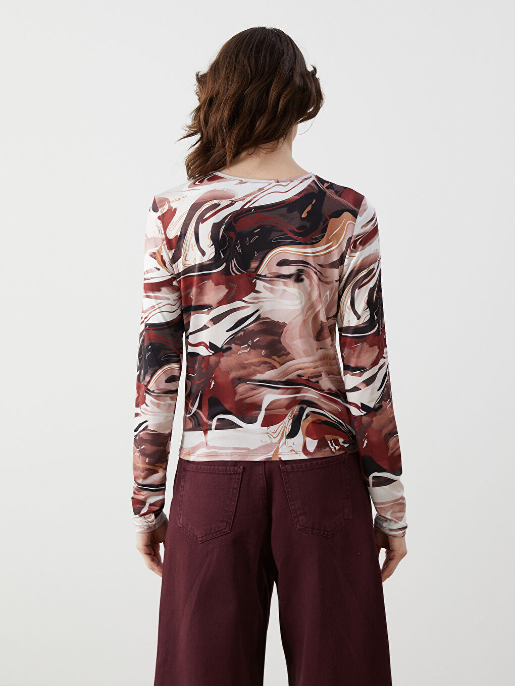 Crew Neck Tie-dye Pattern Women's Blouse-3