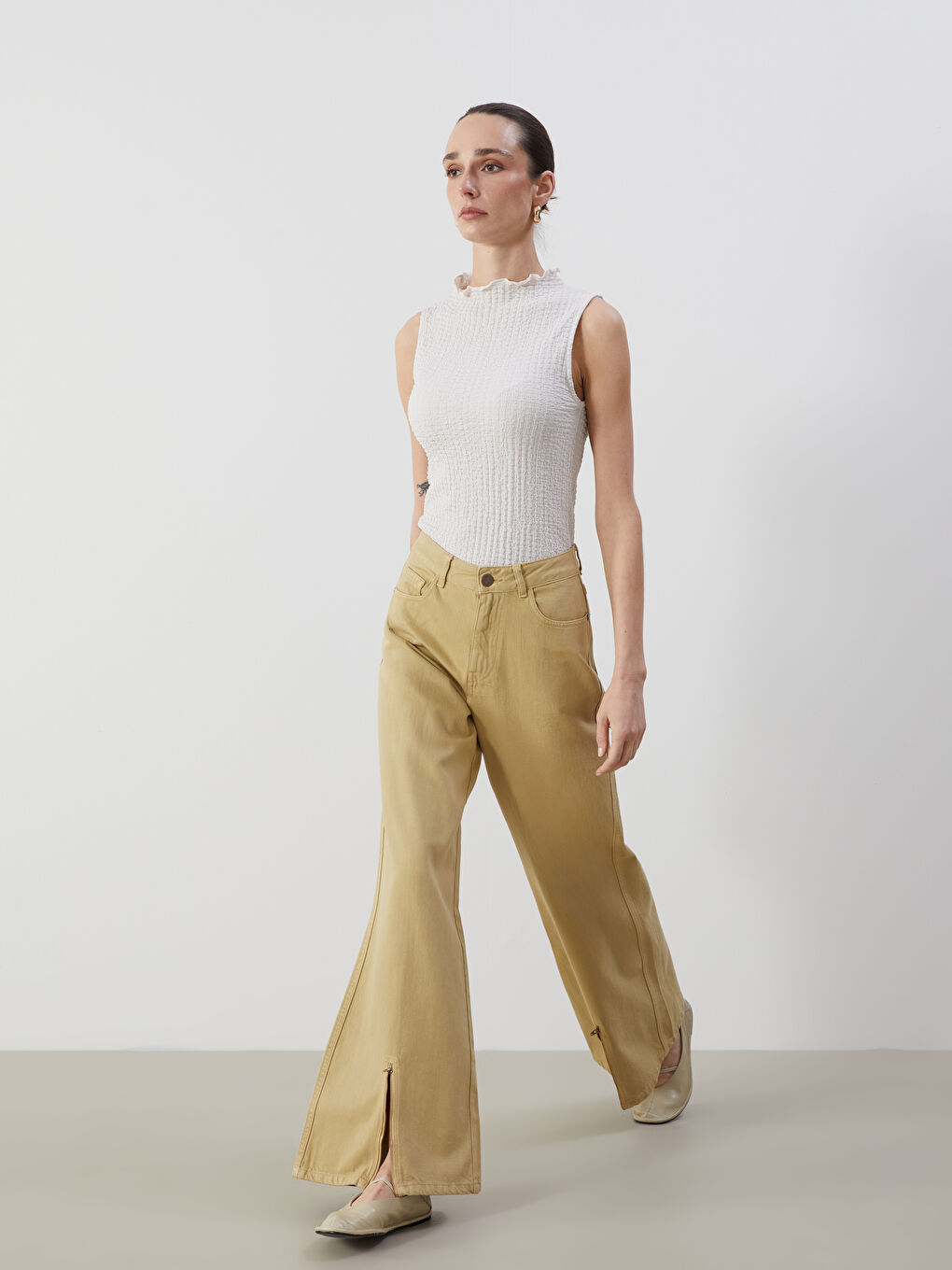 Regular Fit Wide Leg Women's Trousers