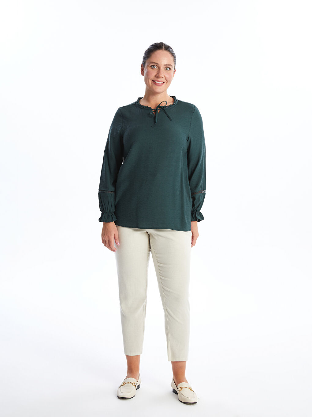 LCW Grace Tie Neck Women's Blouse -W56583Z8-HQM