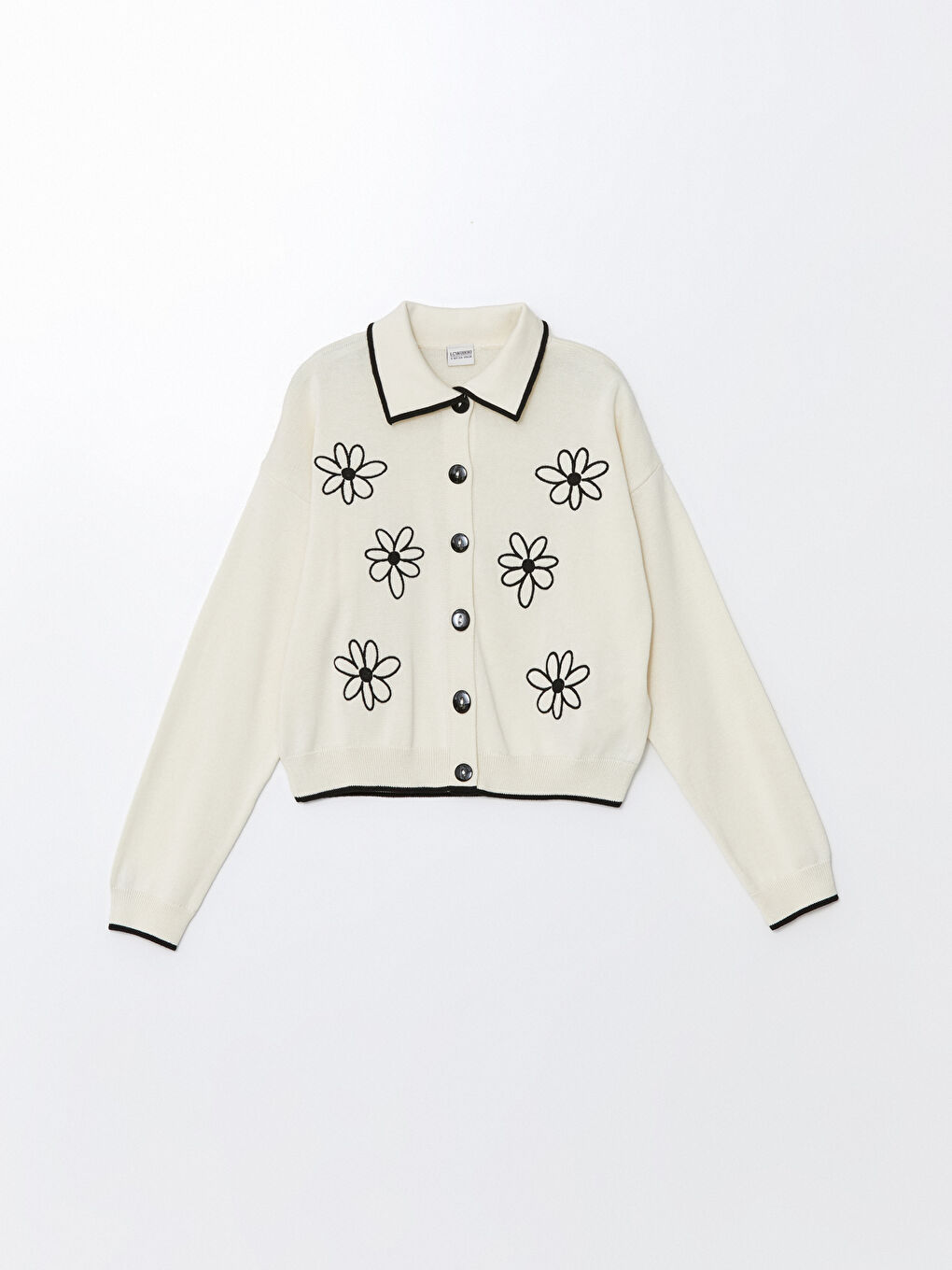Polo Neck Floral Girls' Knitwear Cardigan