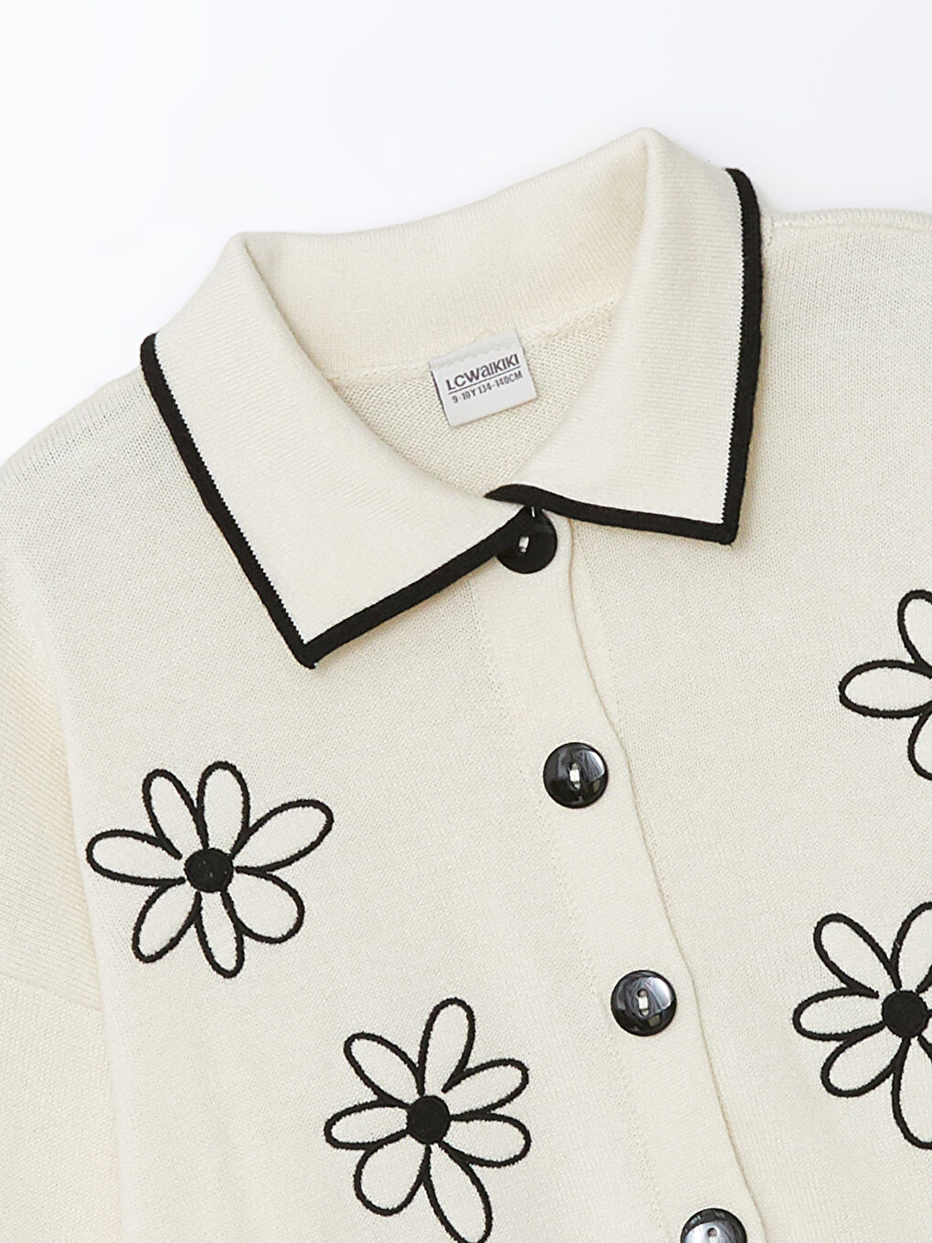 Polo Neck Floral Girls' Knitwear Cardigan-1