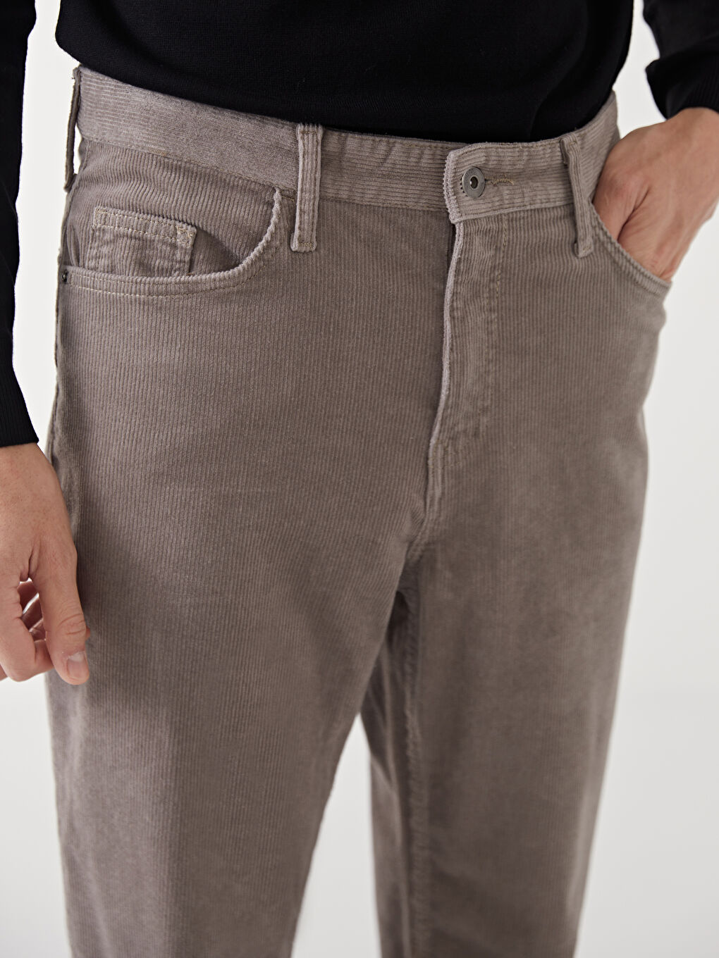 Bej Standart Kalıp Kadife Erkek Chino Pantolon-2