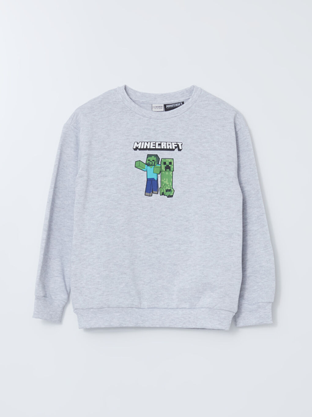 LCW Kids Gri Bisiklet Yaka Minecraft Baskılı Erkek Çocuk Kalın Sweatshirt