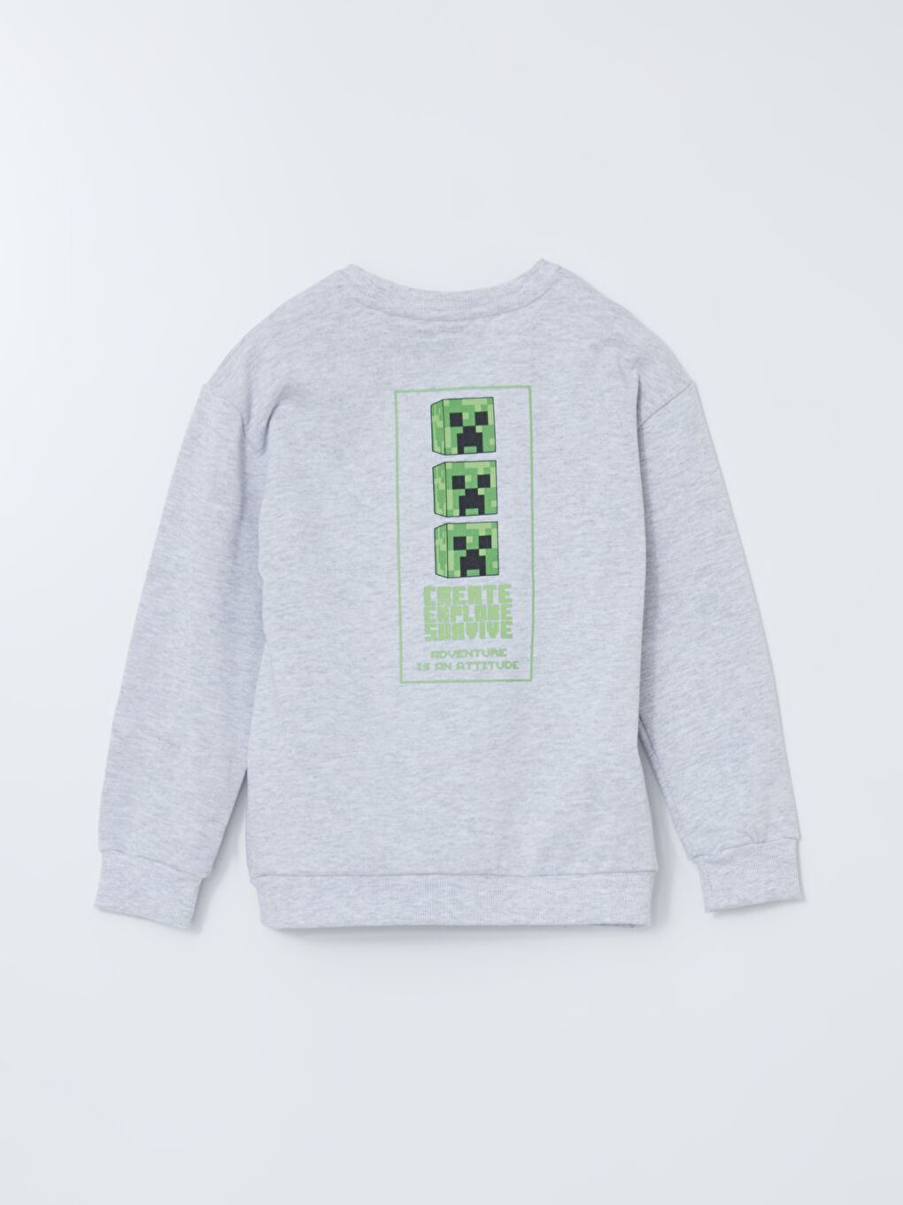 LCW Kids Gri Bisiklet Yaka Minecraft Baskılı Erkek Çocuk Kalın Sweatshirt - 1